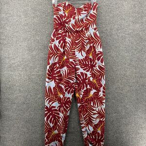 HM Conscious Jumpsuit Womens 8 Red Leaf Print Strapless Tapered Beach Tropical